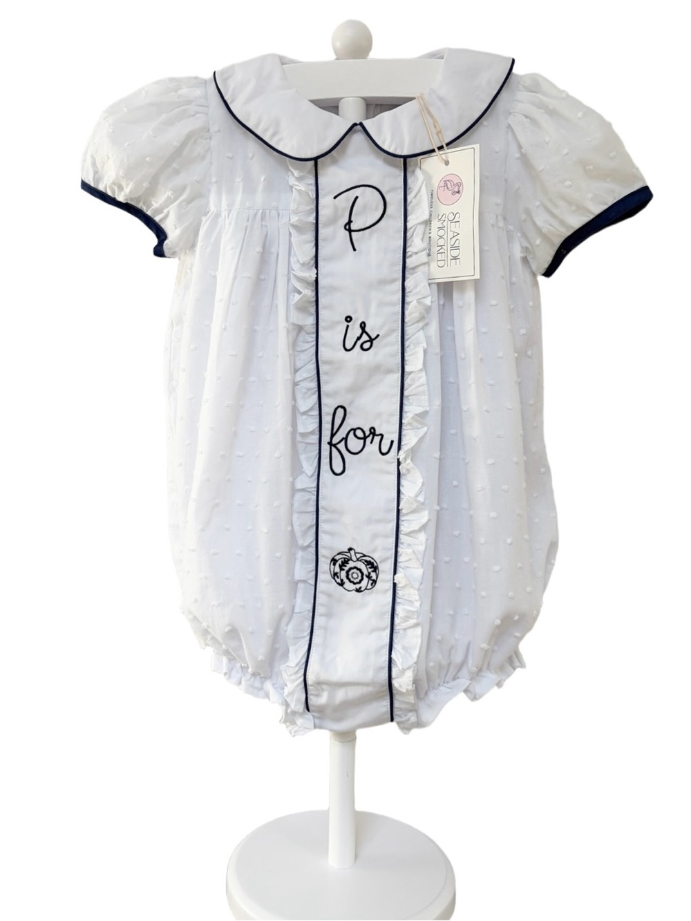 Seaside Smocked Swiss Dot P is for Pumpkin Bubble- Fall